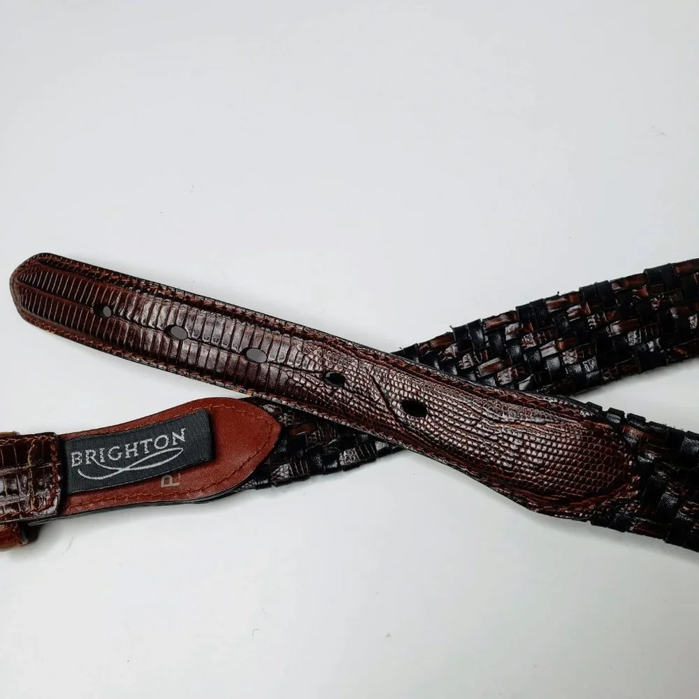 Brighton Cross Woven Distressed Buckle Belt Womens Croc Embossed Panel 38